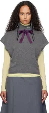 Ao Yes Gray Ribbon Tie Cropped Knit Vest In Grey