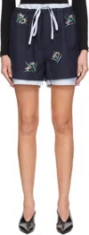 Ao Yes Navy Embroidered Layered Shorts In Blue