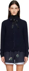 Ao Yes Navy Ribbon Tie Cardigan In Blue