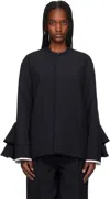 Ao Yes Navy Round Collar Ruffle Blazer In Navy