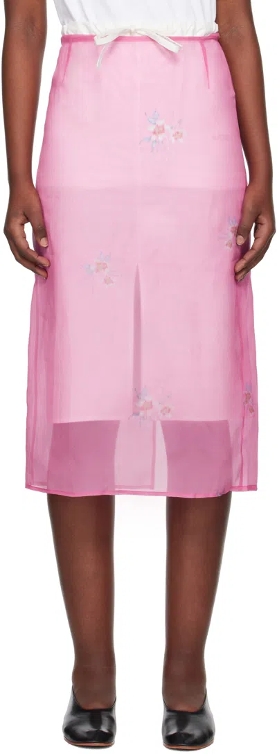 Ao Yes Pink Layered Sheer Print Midi Skirt In Print (pink)