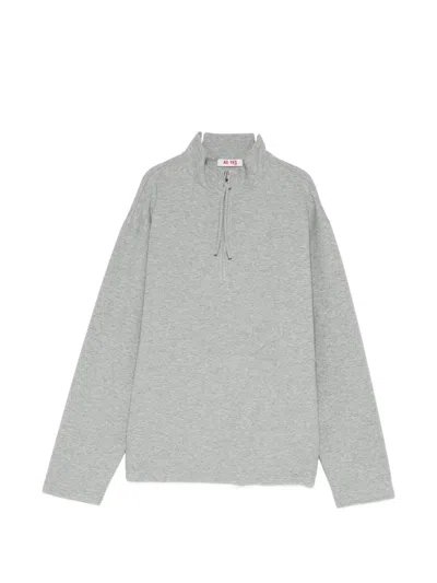 Ao Yes Quarter-zip Embroidered Sweater In Gray