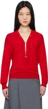 Ao Yes Red V-neck Cabochon Sweater In Red