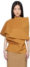 Ao Yes Tan Asymmetric Blouse In Brown