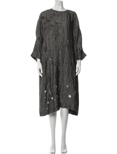 Pre-owned Aodress Linen Midi Length Dress In Grey