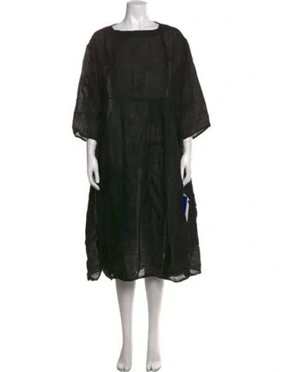 Pre-owned Aodress Linen Midi Length Dress W/ Tags In Black