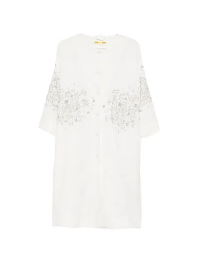 Aodress Sequin-embellished Embroidered Coat In White