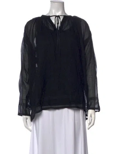 Pre-owned Aodress Silk Tie Neck Top In Black