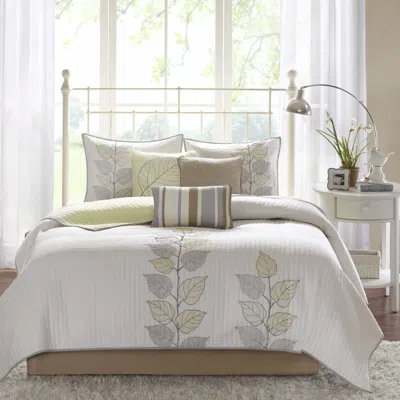 Aorobi 6 Piece Embroidered Quilt Set With Throw Pillows In Gray