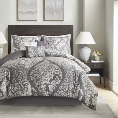 Aorobi 7 Piece Cotton Printed Comforter Set In Gray