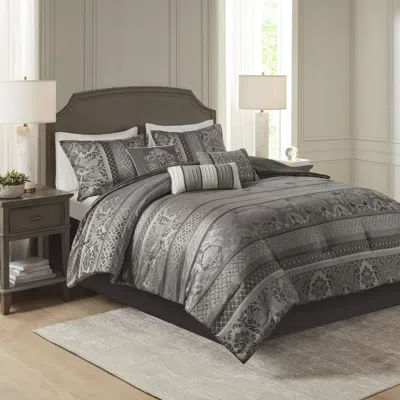 Aorobi 7 Piece Jacquard Comforter Set In Gray