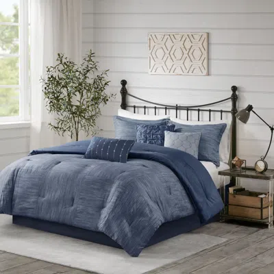 Aorobi 7 Piece Printed Seersucker Comforter Set In Blue