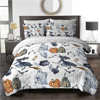Aorobi 8pcs Halloween King Comforter Set, Witch Pattern Bed In A Bag Bedding With Comforter Sheet Sham - 1  In Gray
