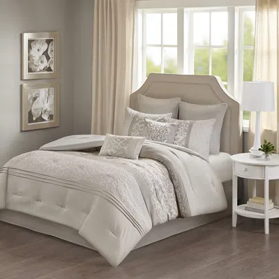 Aorobi Embroidered 8 Piece Comforter Set In Gray