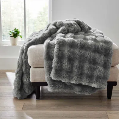 Aorobi Grey Bubble Faux Fur Ultra Soft Luxury Oversize Throw Blanket 50" X 72", Grey Flannel In Gray