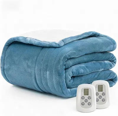 Aorobi Heated Blanket Electric Blanket King 100"x90" Heating Blanket With Dual Control 10 Heat Levels & 10  In Blue