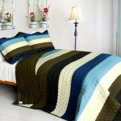 Aorobi [romantic Town] 3pc Vermicelli-quilted Patchwork Quilt Set (full/queen Size) In Multi