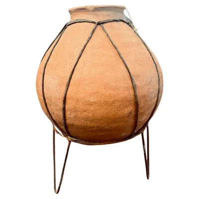 Pre-owned Apache Indian Art 19th Century Apache Large Earthenware Pot In Orange