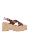 Apair Woman Espadrilles Brown Size 6 Leather In Brown