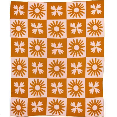 Apakowa Daisy Block Throw Blanket In Orange