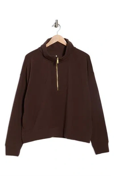 Apana Forever Chic Ottoman Quarter Zip Sweatshirt In Brown