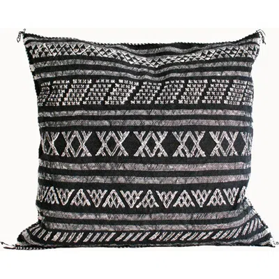 Apartment F Desert Stripe Embroidered Cactus Silk Pillow In Black