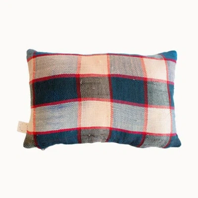 Apartment F Nonna Upcycled Blue Plaid Pillow In Multi