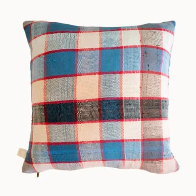 Apartment F Nonna Upcycled Blue Plaid Pillow In Multi
