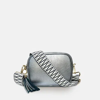 Apatchy London Pewter Leather Crossbody Bag With Midnight Zigzag Strap In Silver