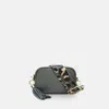 Apatchy London The Mini Tassel Dark Grey Leather Phone Bag With Grey Leopard Strap In Black