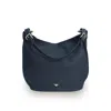 Apatchy London The Harriet Black Leather Bag With Black & Gold Chevron Strap In Blue