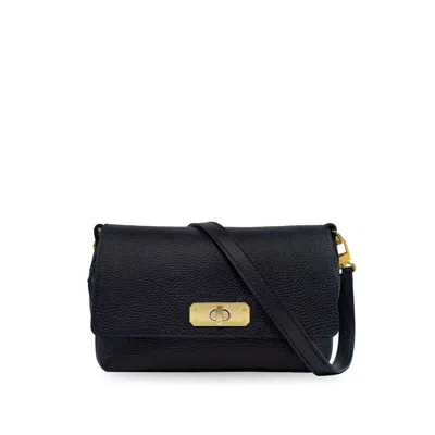 Apatchy London Women's Blue The Maisie Midi Navy Leather Bag In Black