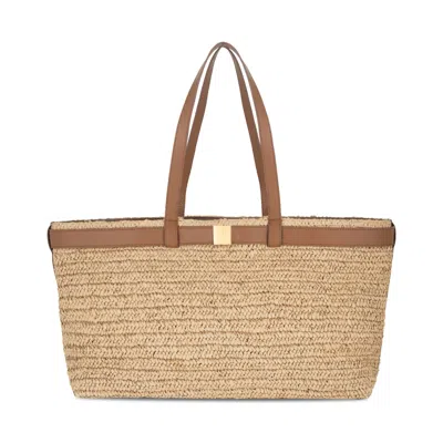 Apatchy London Women's Brown The Esme Raffia Tote Bag With Tan Leather Trim