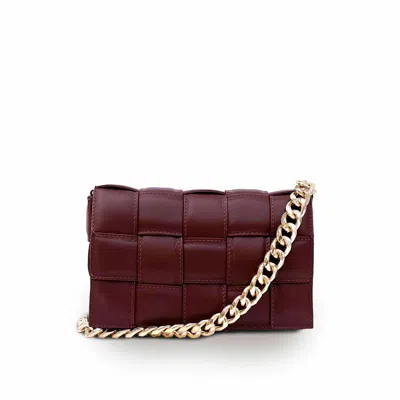 Apatchy London Women's Red Burgundy Padded Woven Leather Crossbody Bag With Gold Chain Strap In Brown