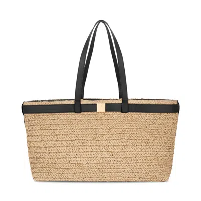 Apatchy London Women's The Esme Raffia Tote Bag With Black Leather Trim