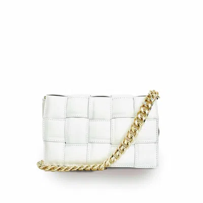 Apatchy London Women's White Padded Woven Leather Crossbody Bag With Gold Chain Strap