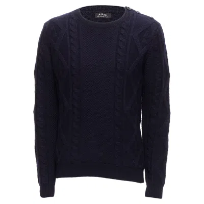 A.p.c. Apc 100% Wool Navy Blue Fisherman Cable Knit Crew Neck Long Sleeve Sweater S