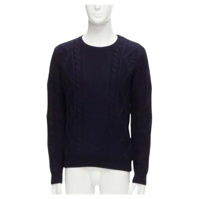 Pre-owned A.p.c. Apc 100% Wool Navy Blue Fisherman Cable Knit Crew Neck Long Sleeve Sweater S
