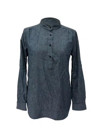 Pre-owned A.p.c. 2020s Officer-collar Gathered Blouse In Blue