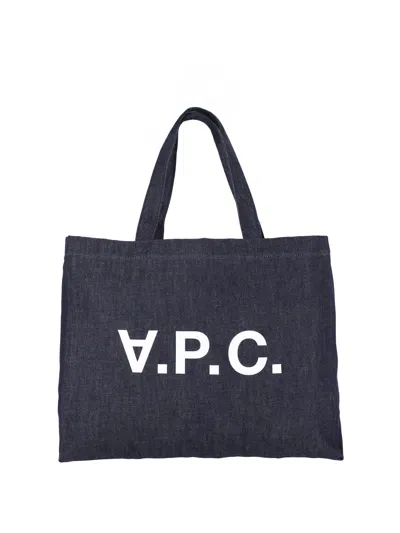A.p.c. A. P.c. 100% Cotton Canvas Bag With Minimal Hardware In Blue