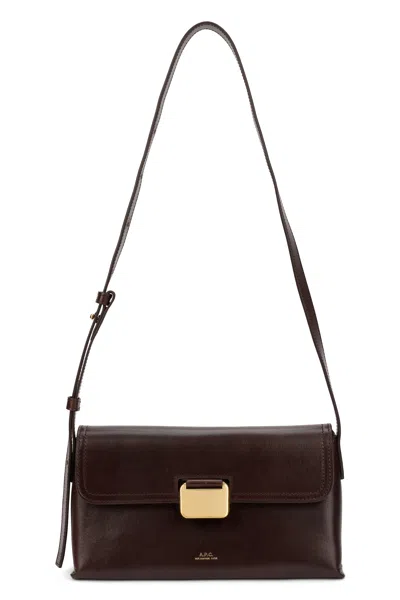 A.p.c. A. P.c. 24 Cm Leather Shoulder Handbag With Golden Buckle In Brown