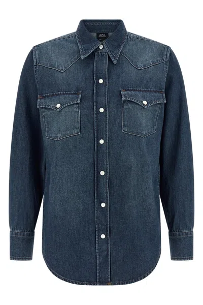 A.p.c. A. P.c. A. P.c. Western Shirt With Pearly Snap Buttons In Blue