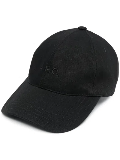 A.p.c. A. P.c. Adjustable Visor Hat With Embroidered Logo In Black