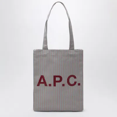 A.p.c. A. P.c. Almond Green Striped Cotton Lou Tote Bag With Maxi Logo In Gray
