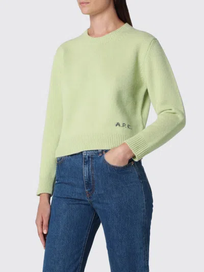 A.p.c. A. P.c. Anna Wool Crewneck Jumper With Embroidered Logo In Green