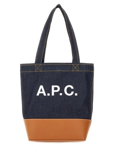 Apc Two-tone Denim And Leather Axelle Shopping Bag In Brown