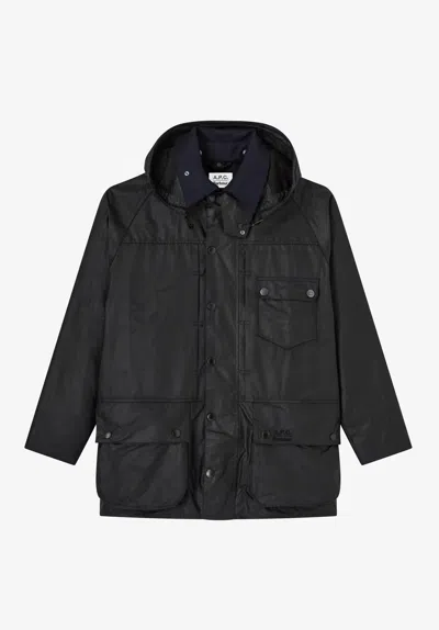 A.p.c. A. P.c. Beaufort Wax Jacket A. P.c X Barbour Xs Navy Blue In Black
