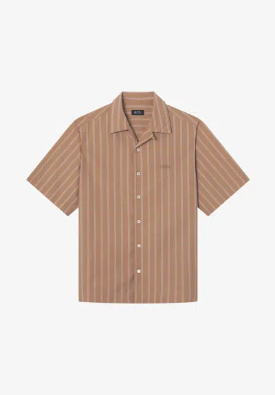 A.p.c. A. P.c. Beckett Short-sleeved Shirt Xs Beige In Brown