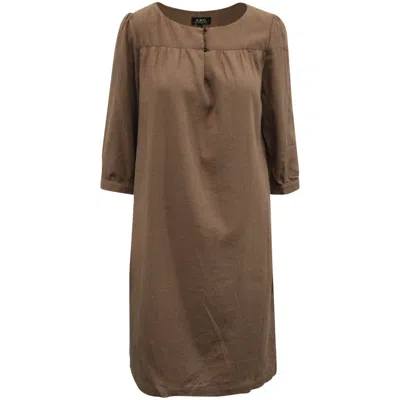 Apc A. P.c. Belted 3/4 Sleeve Dress In Brown Cotton