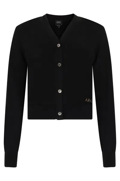 A.p.c. A. P.c. Black Cotton Crop Cardigan With Button Front